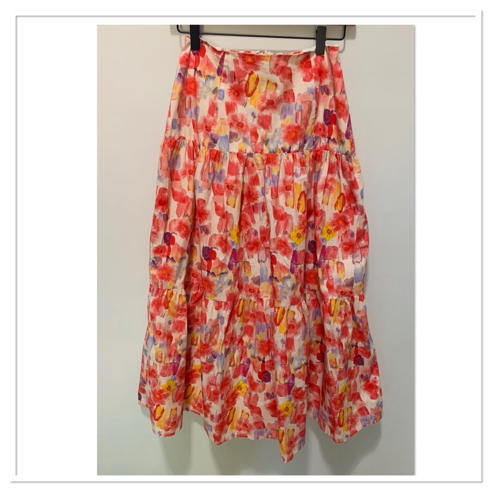 Anthropologie En Saison Floral Tiered Maxi Skirt Multicolor Size Small